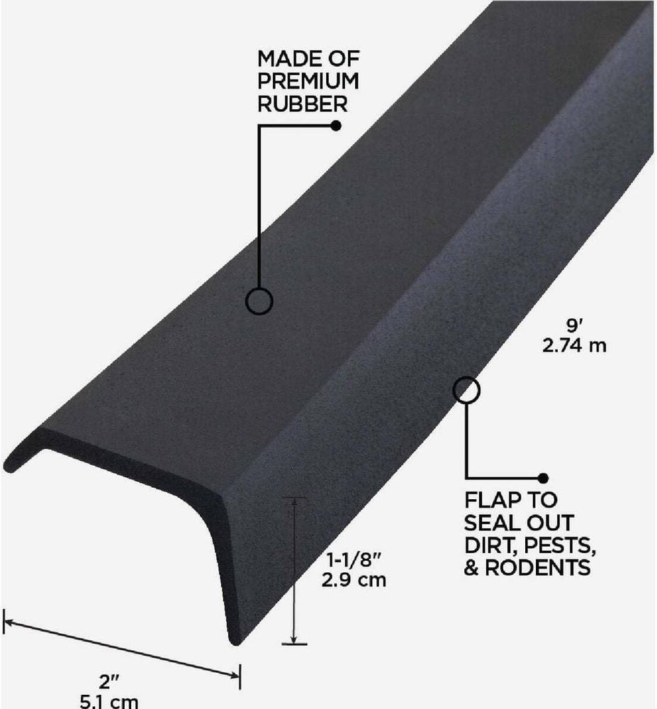 Durable Black Rubber Weather Sealer - 9 ft. Garage Door Insulation Solution