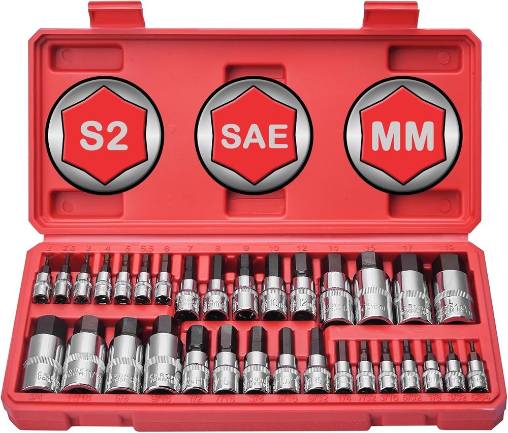 Master Hex Bit Socket Set 32-Piece SAE Metric 1/4 3/8 1/2