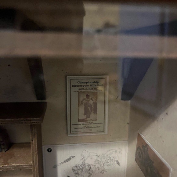 Vintage Motorcycle Garage Shop Diorama Shadow Box.