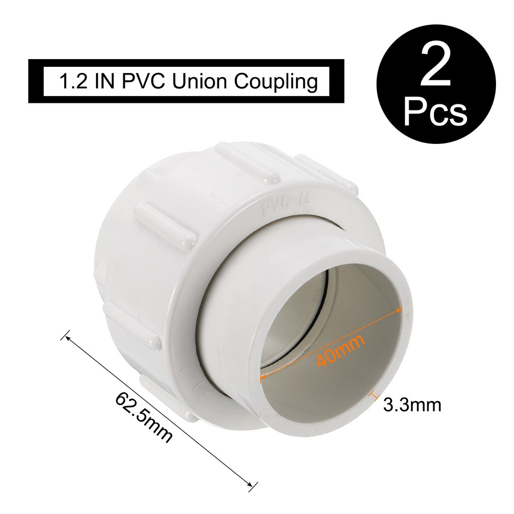 2 Pcs 1.2" Union PVC Coupling Pipe Fitting Adapter, White