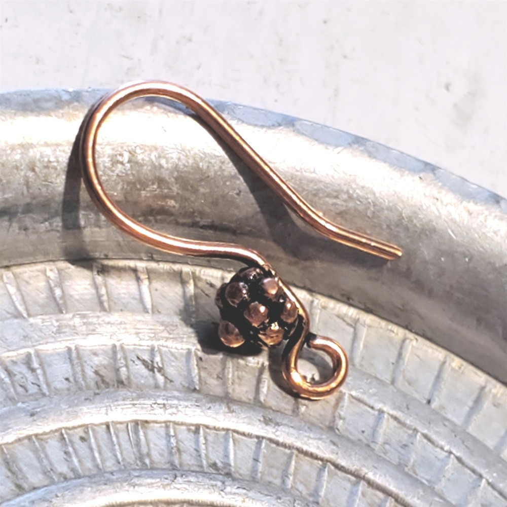Fancy Handcrafted India Solid Copper Bali Bead Ear Hooks Earring Wires 10 pcs