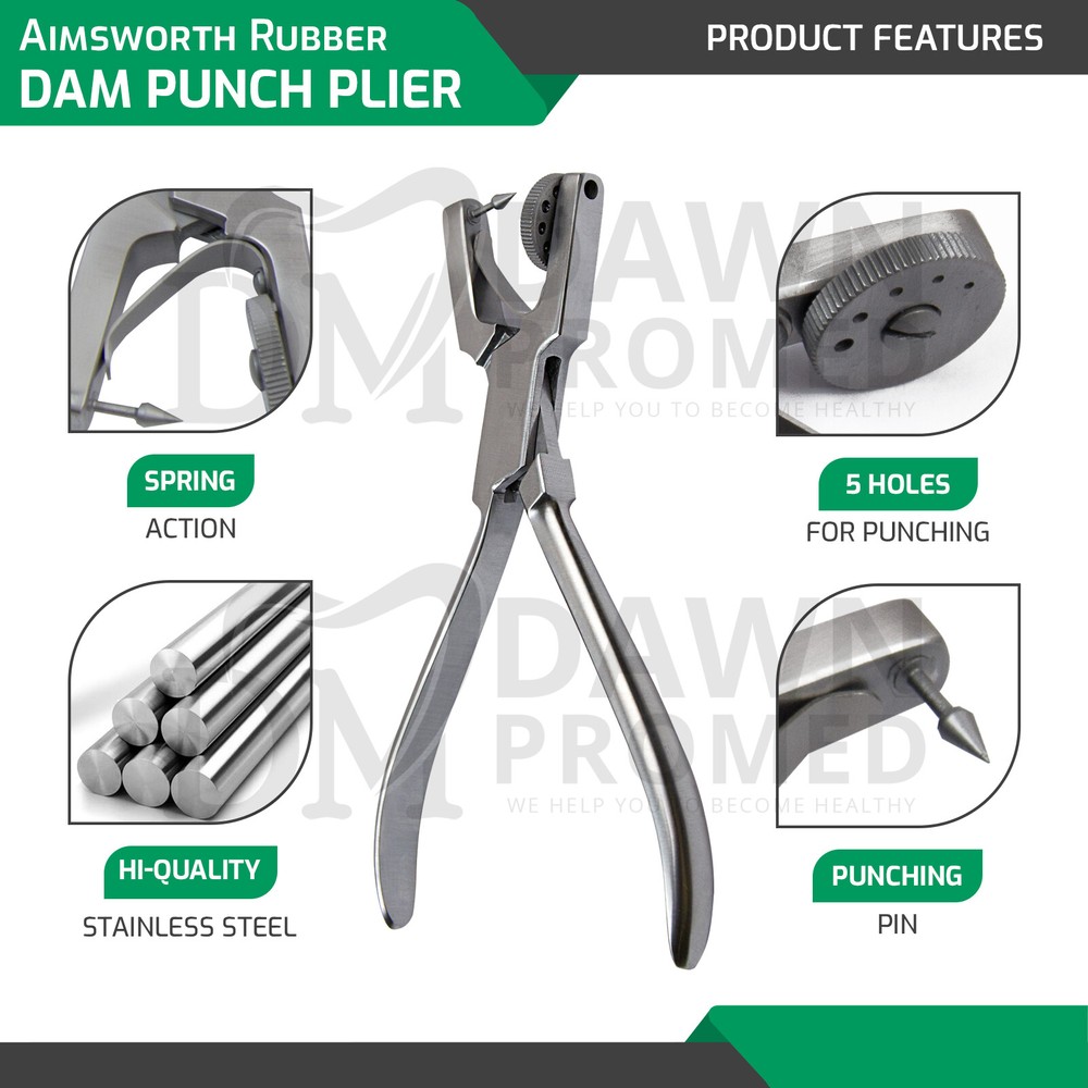 4 Pcs Basic Dental Rubber Dam Ainsworth Punch Stoke Clamp Forceps & Frames Set