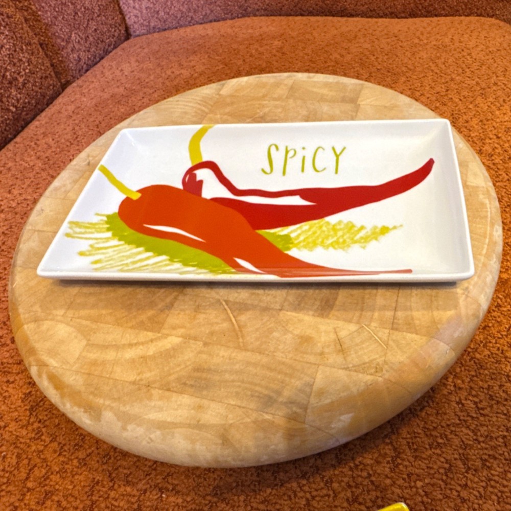 Crate & Barrel Ceramic Vegetable Print Rectangular Platte