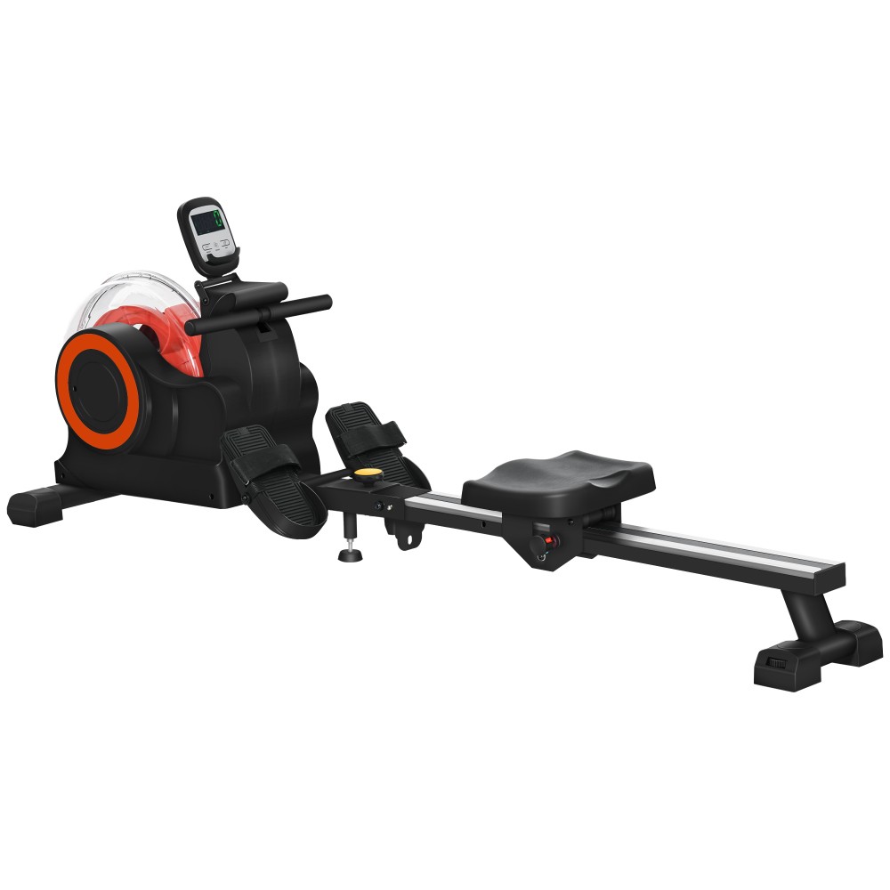 Folding Water Rower Machine w/ LCD, Adjustable Resistance & Wheels