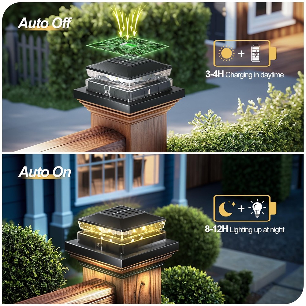 Solar Post Cap Light 6 Packs, Waterproof Fence 6pack, Black
