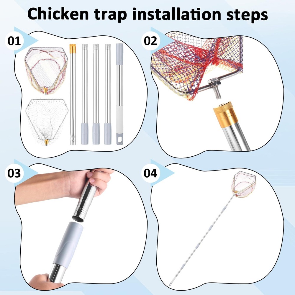 Chicken Catching Net Set – 2 Nets with Adjustable 74 Inch Pole, Lightweight B...