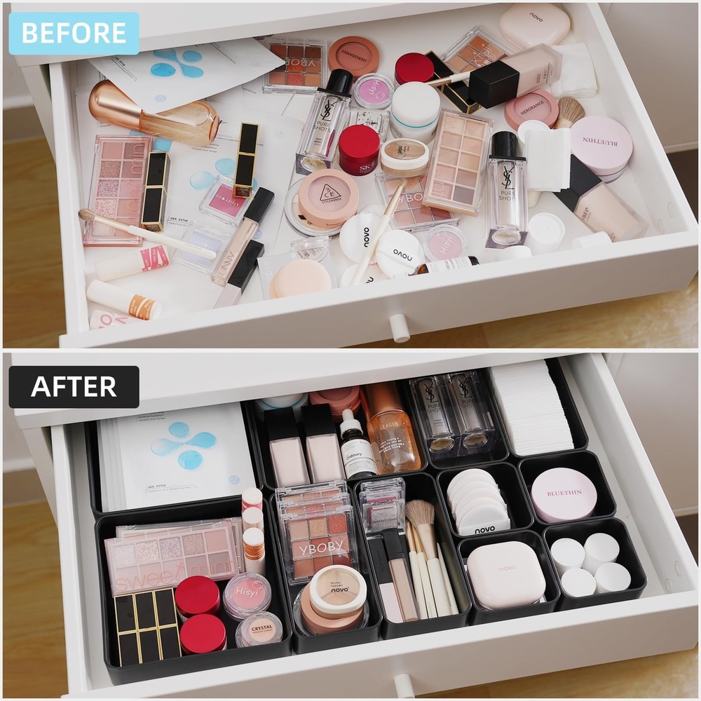 11-Piece Stackable Drawer Organizer Set, Multi-size Desk Drawer Organizer Tra...