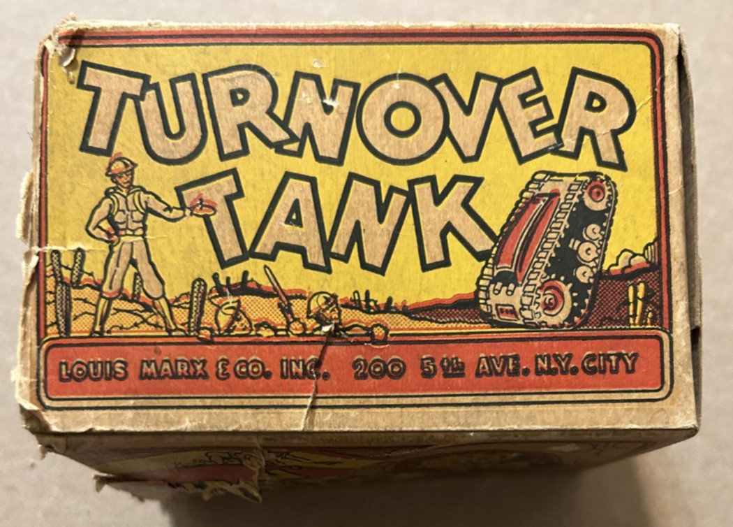 1950's Mechanical SUPERMAN TURNOVER TANK Marx Tin Wind-Up w ORIGINAL BOX RARE
