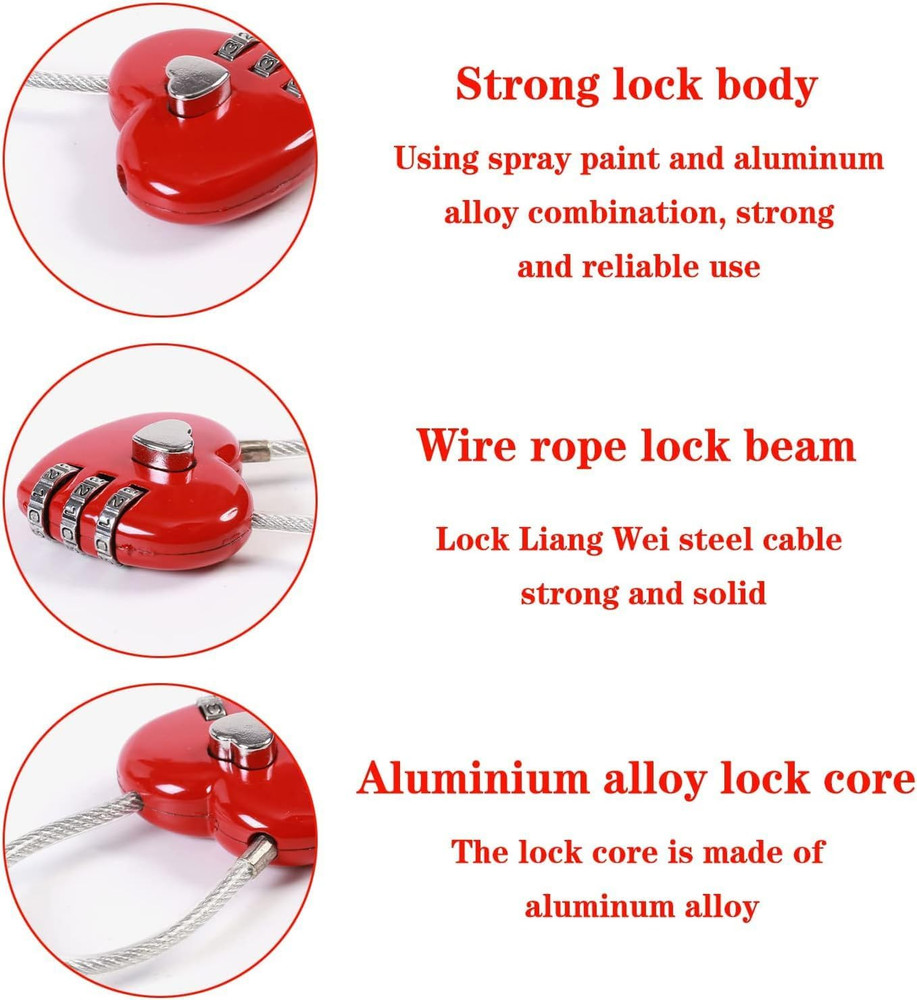 2PCS Mini Heart Combination Padlock 3-Digit Code Lock for Bags Backpacks