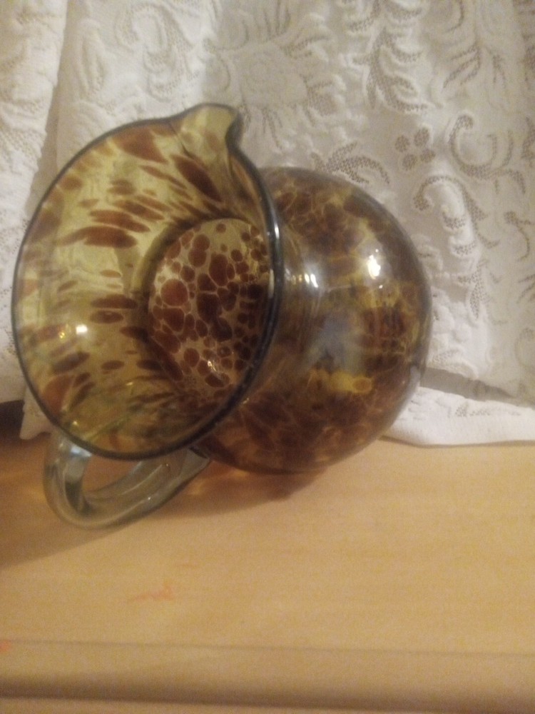 Handblown Art Glass Tortoise Shell Pitcher