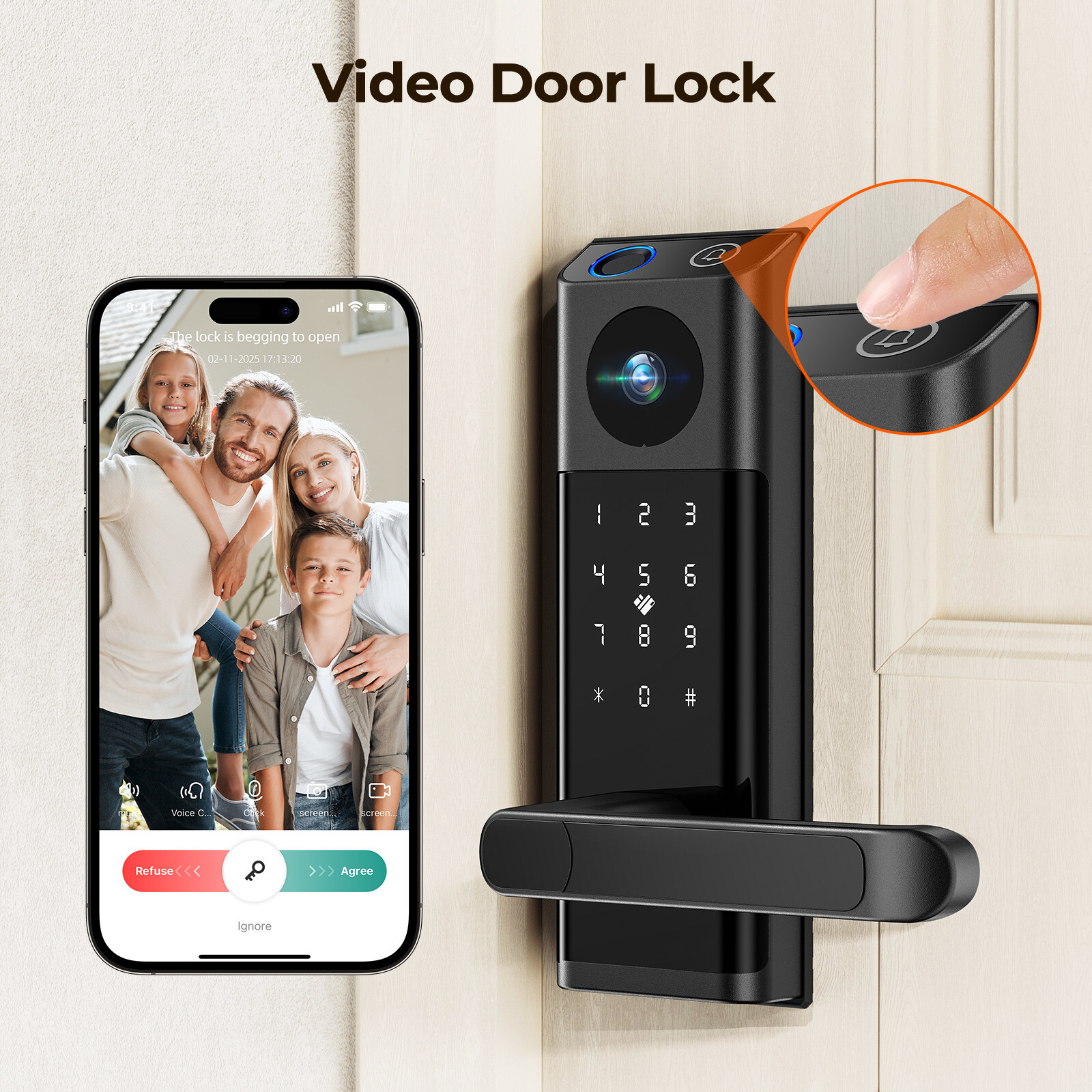 Smart Lock with Camera & Handle Fingerprint Keyless Door Lock WiFi APP Control