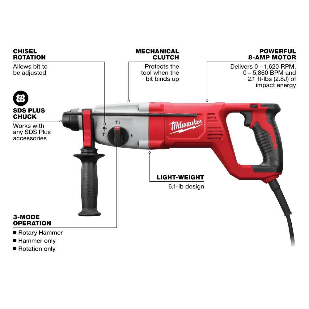 Milwaukee 1In. D-Handle Sds Plus Rotary Hammer Kit