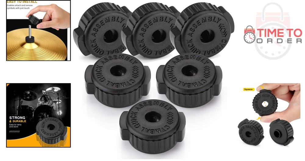 6PCS Black Plastic Cymbal Nuts 8mm Quick-Set for Percussion Drum Kit Replacement