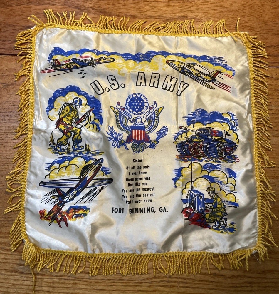 Original WW2 U.S. Army Airborne Fort Benning Georgia Sweetheart Pillow Cover