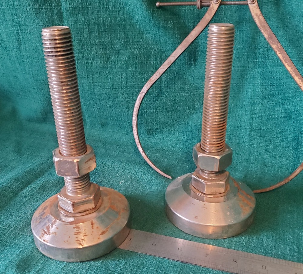 Two 4" Adjustable Solid Steel Machine Leveler Foot Pads 8" Tall