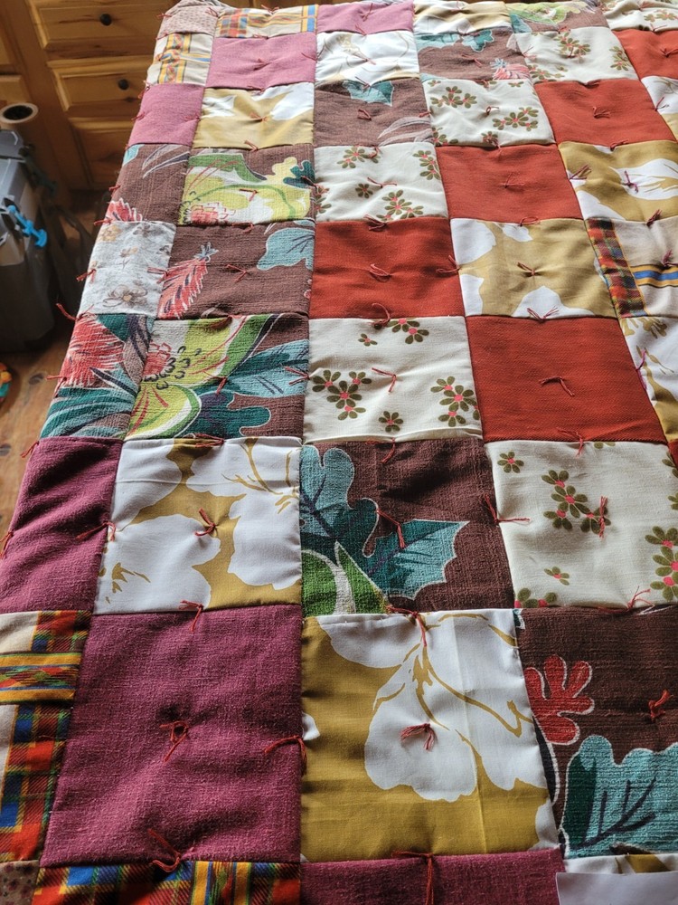 Handmade and Tied Lap Quilt 48"x60" assorted blocks