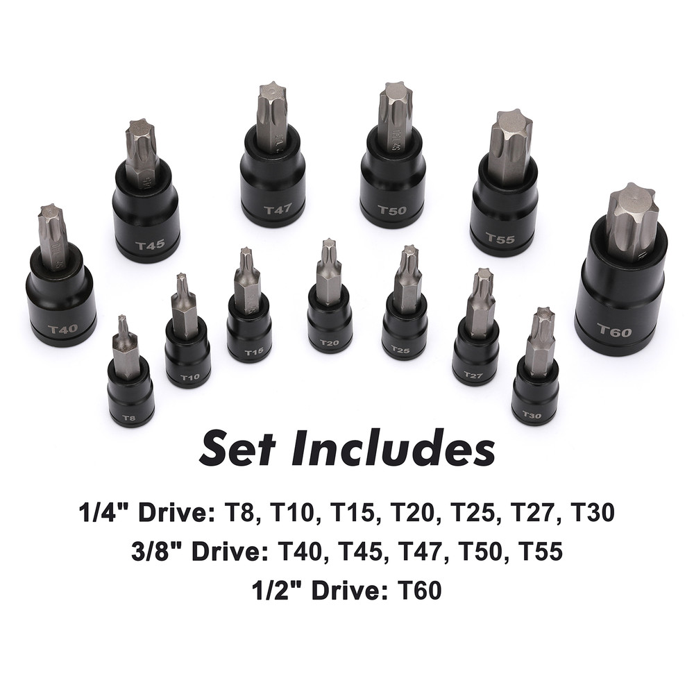 25PCS Torx Bit Socket and External Socket Set T8- T60 & 12 Female E-Torx Sockets