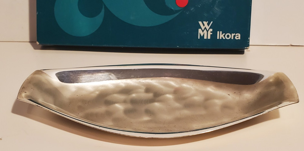 VINTAGE MID-CENTURY WMF IKORA SILVER PLATE TRAY CANDY DISH BOX & PAPER GERMANY