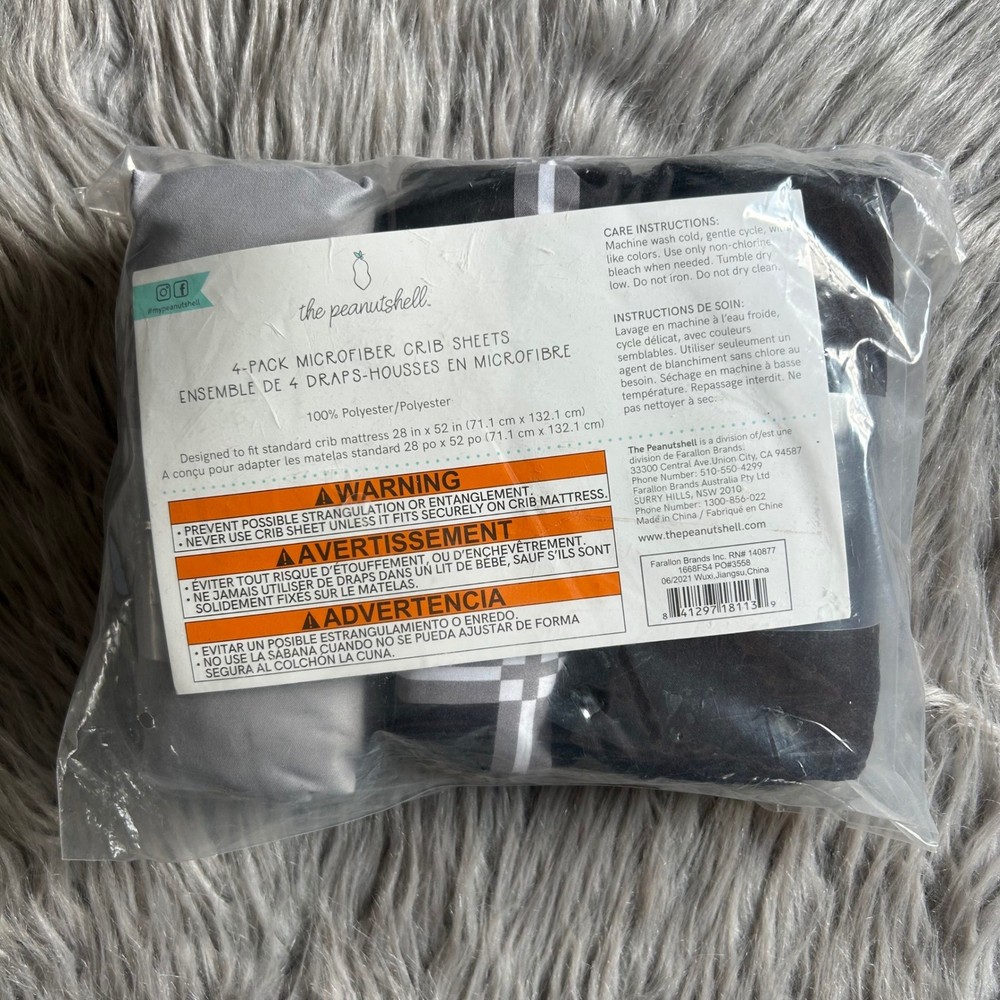 The Peanutshell Microfiber Gray Black Crib Sheets 3 Pack 100% Polyester
