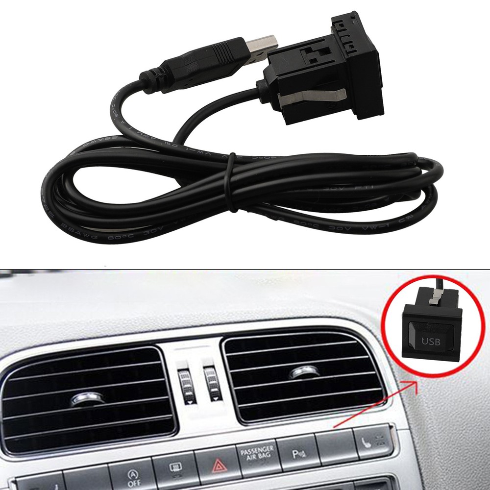 Black Car Dash Flush Mount USB Port Panel with Dual Extension Adapter Cable