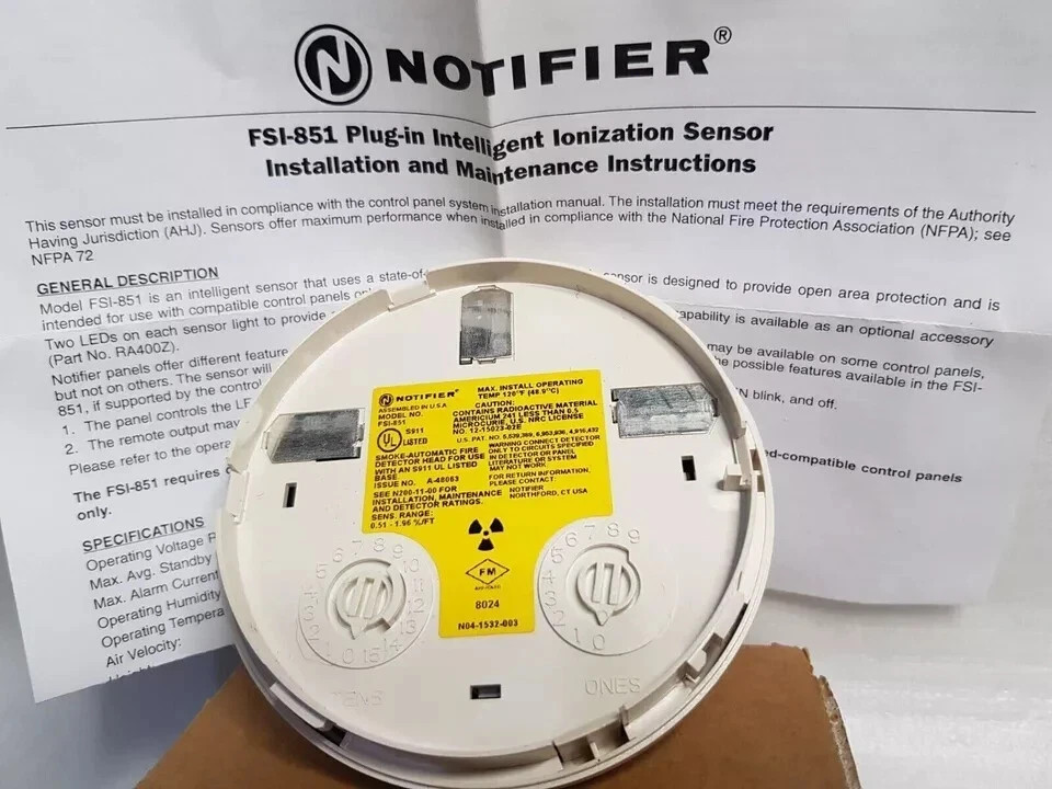FSI-851 NOTIFIER INTELLIGENT IONIZATION SMOKE DETECTOR FOR FIRE SYSTEM