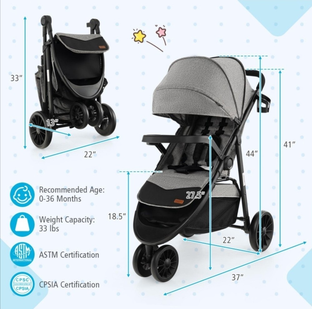 Baby Jogging Stroller With Adjustable Canopy