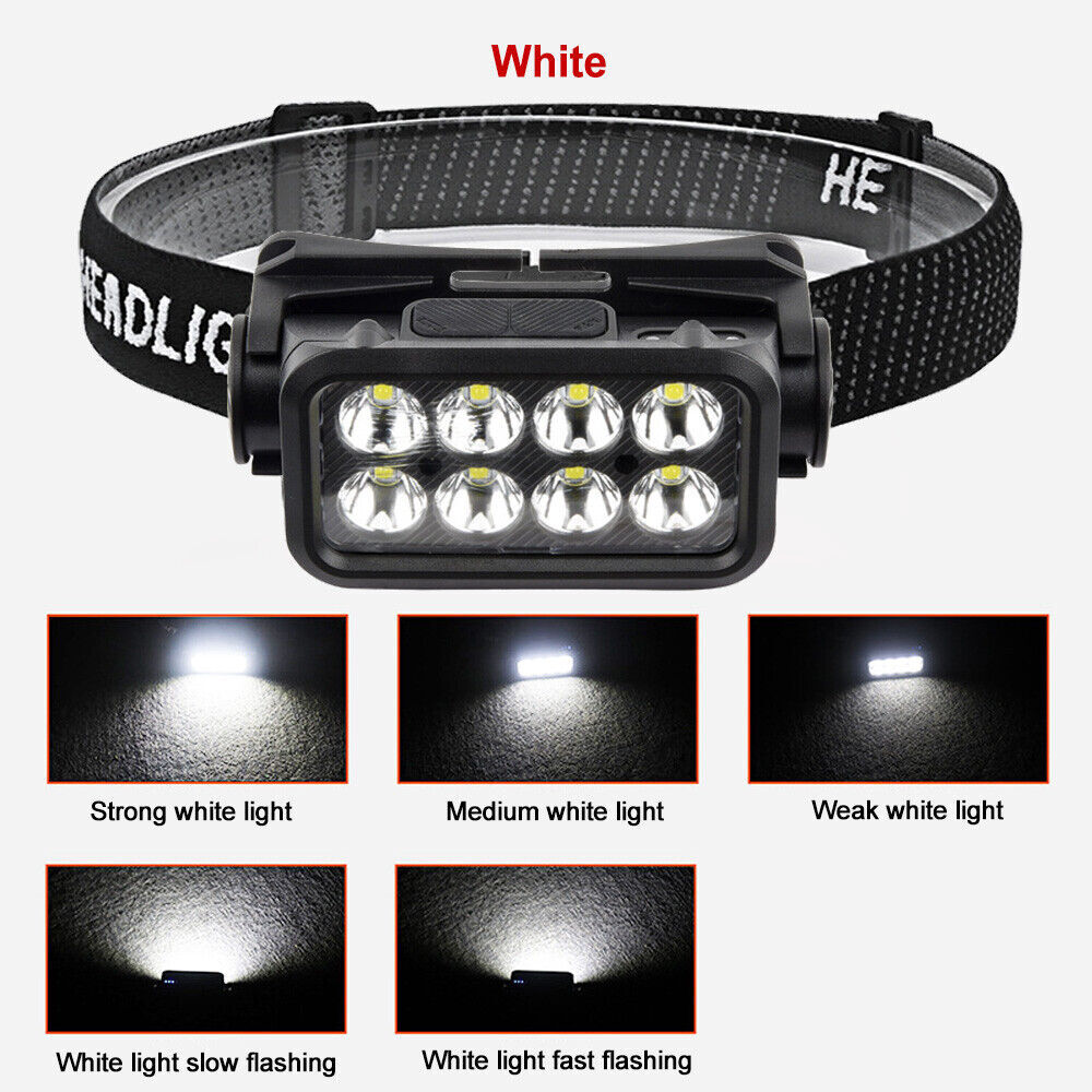 COB LED Headlamp USB Rechargeable Headlight Torch Work Light Bar Head Band Lamp