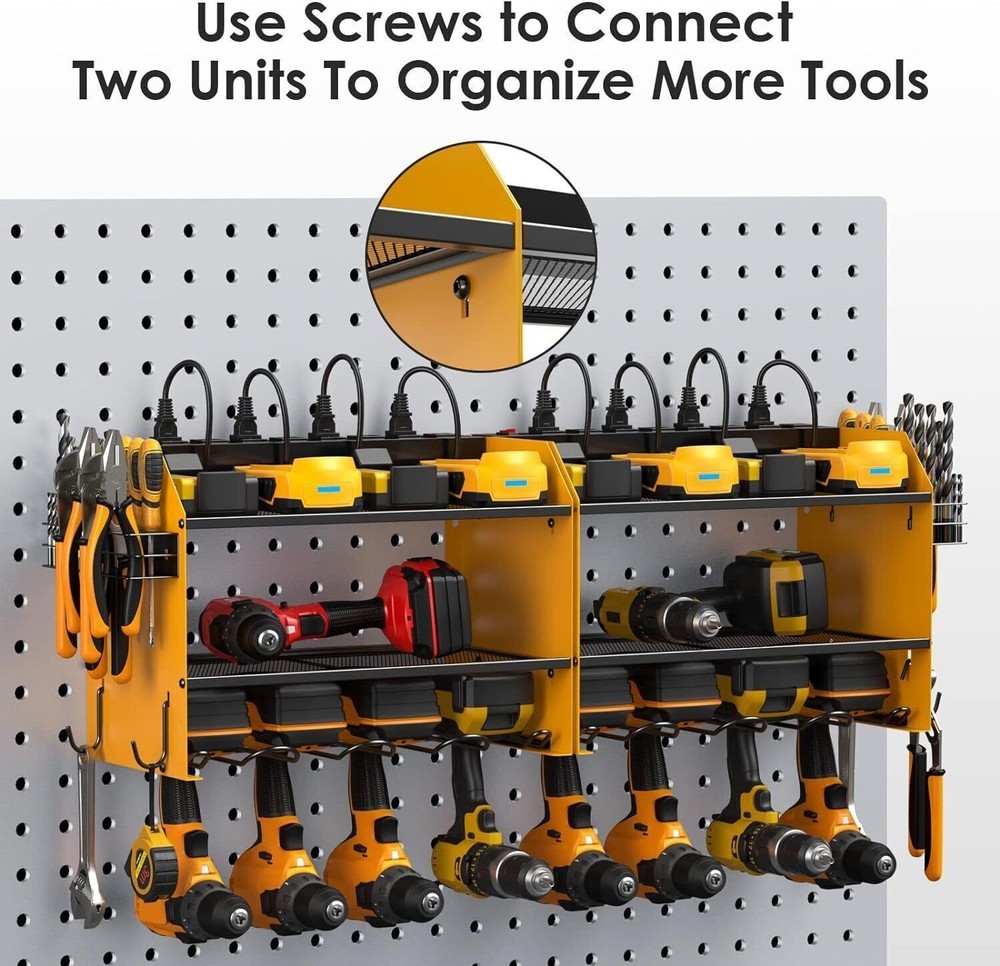 Modular Power Tool Organizer Wall Mount W/Charging Station 4 Drill Storage Shelf