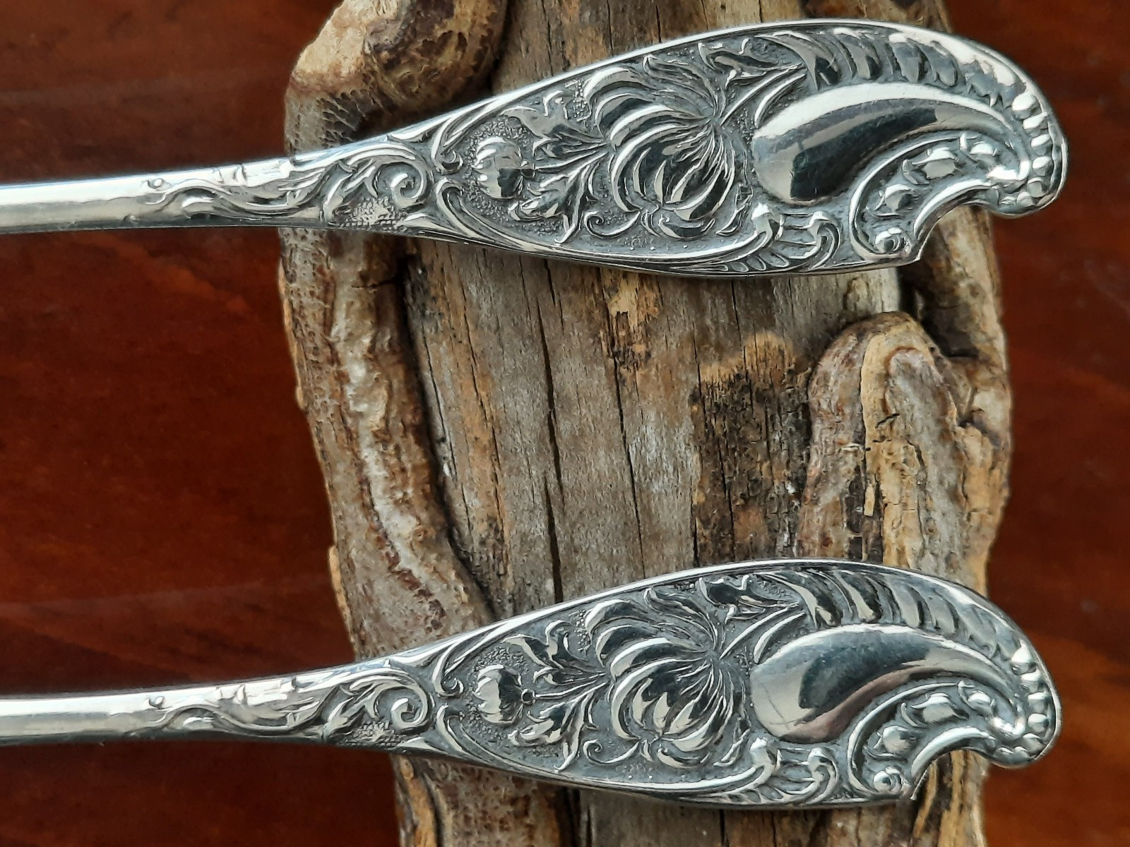 Pair Sterling Wood & Hughes Unknown Chrysanthemum Pattern Demitasse, No Mono