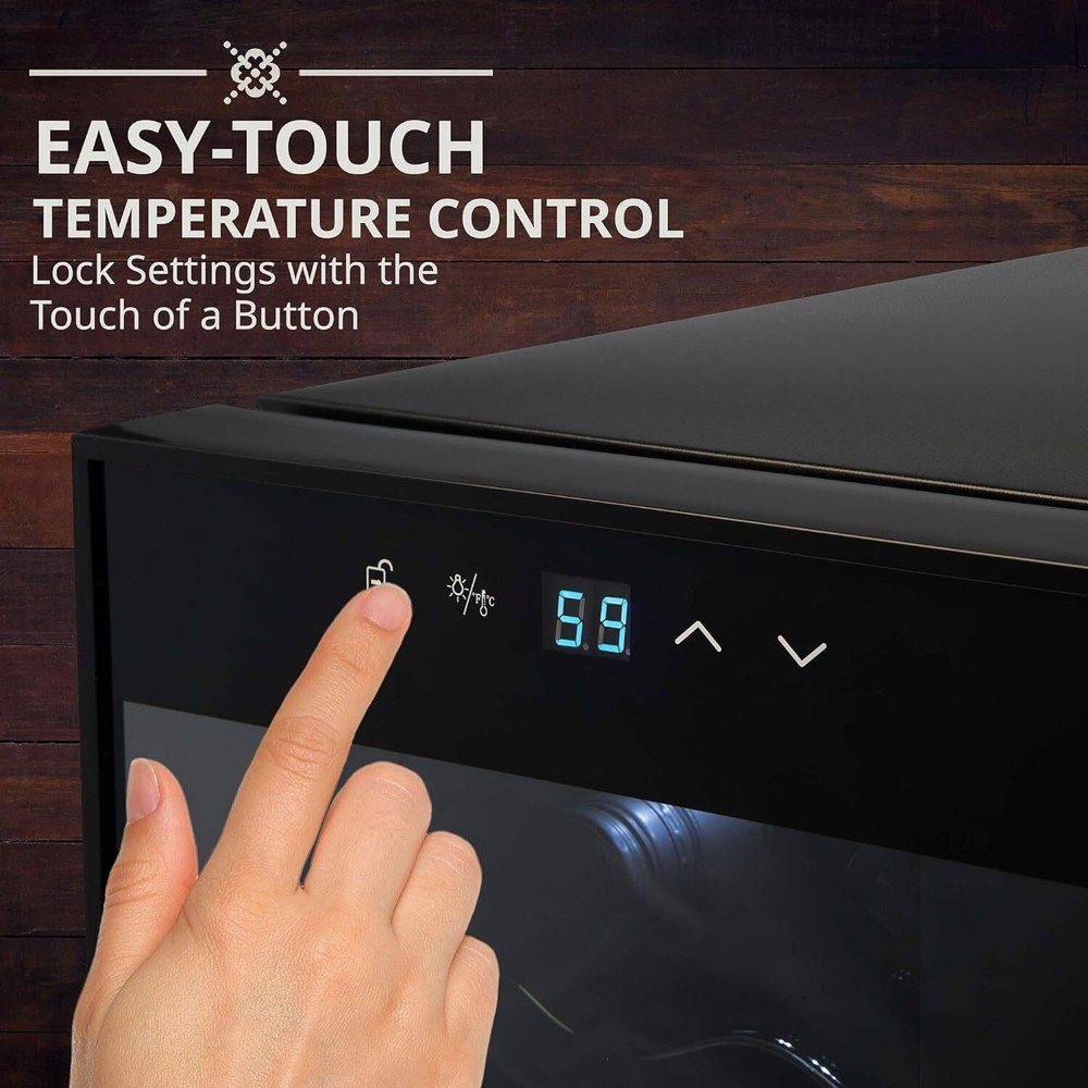 18 Bottle Compressor Energy Efficient Wine Cooler Refrigerator Lock Single Zone