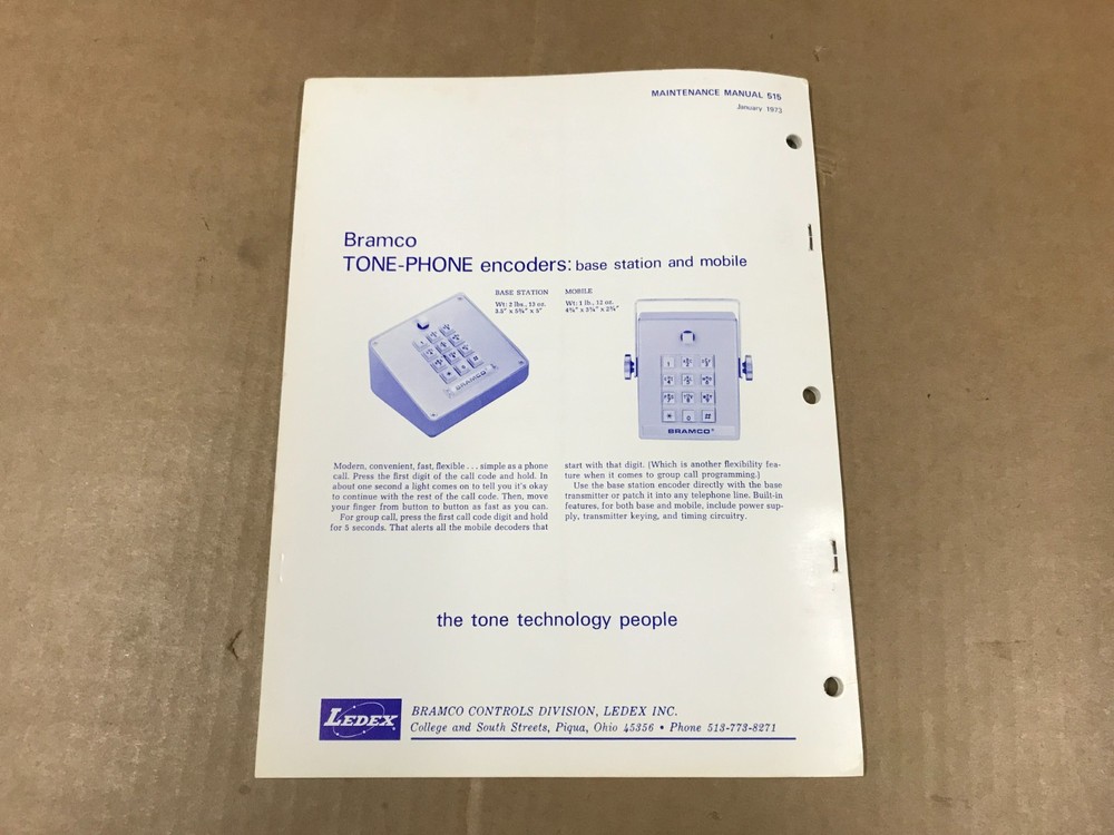 Vintage Bramco Tone-Phone Decoder Maintenance Manual #515