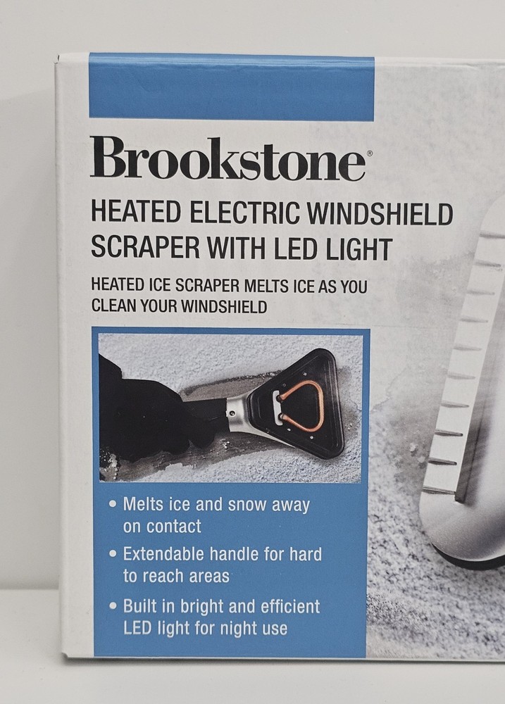 Heated Electric Windshield Scraper with LED Light, Snow Ice Melter By Brookstone