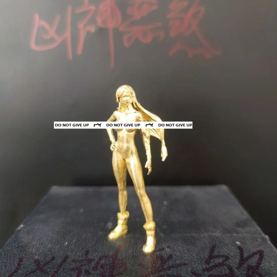 Yellow Solid Bronze Short Dress Nude Seductive Body Art Long Hair Girl Statue 1