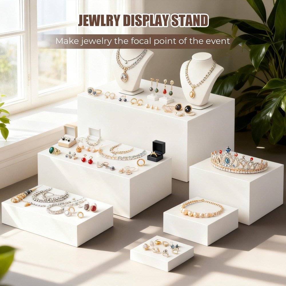 6 PCS Extra Large Buffet Risers Set, White Acrylic Food Risers for Buffet Tab...