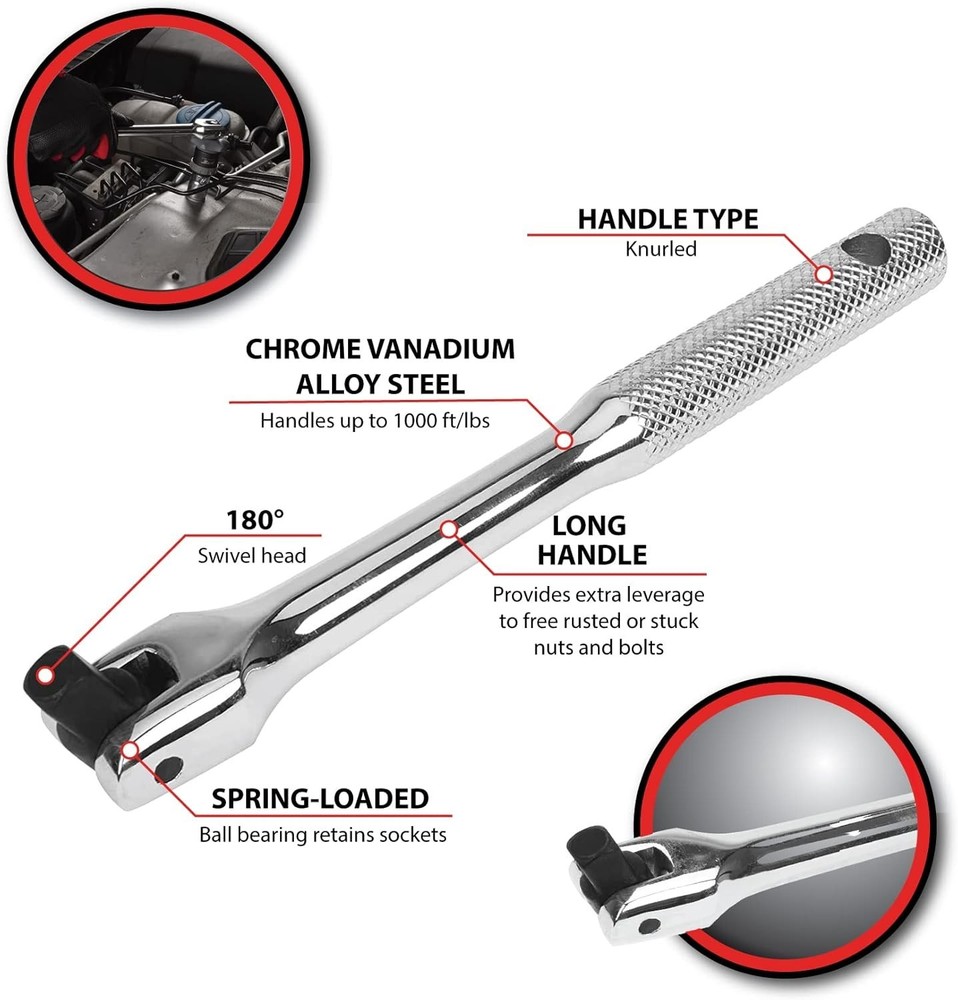 6-Inch Chrome Vanadium Flex Handle - Effortless Torque Application