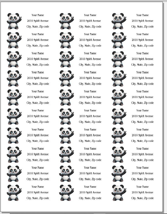 150 Panda Bear Peace sign Mailing Return Address Labels Personalized