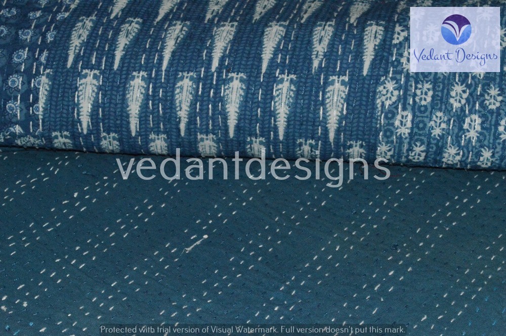 Indian Art Kantha Double Quilt Handmade Patchwork Reversible Blanket Throw
