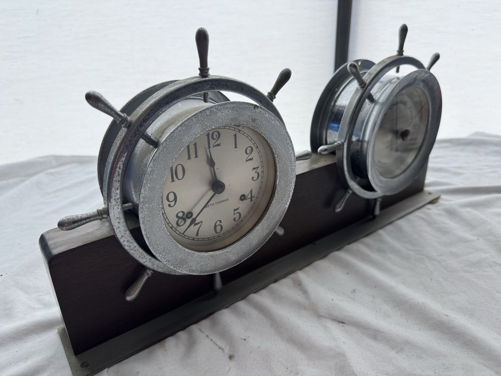 SETH THOMAS Brass Clock E537-001 and Barometer E537-009 With Case