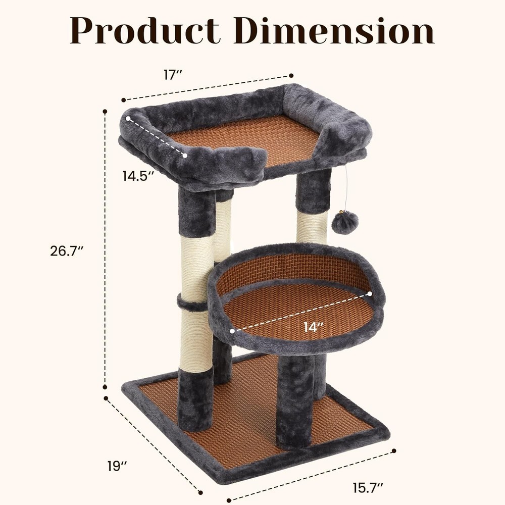 Multi-Level Cat Tree Indoor Cats Modern Cat Tower W/ Double Beds & Scratching