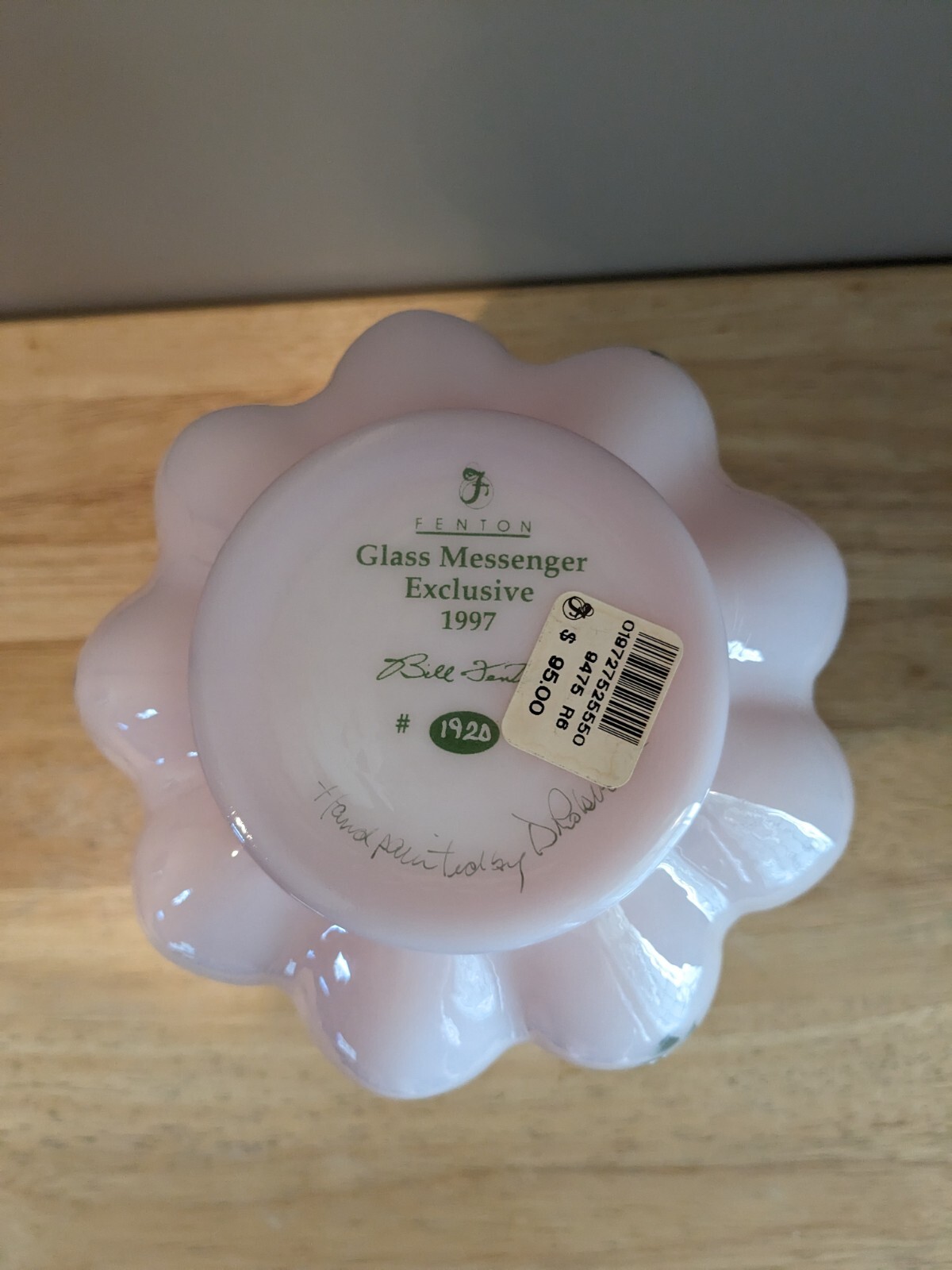 Fenton Rosalene 1997 Glass Messenger Exclusive Melon Hand Painted Vase