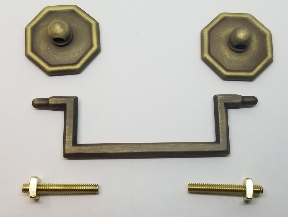 LARGE ANTIQUE BRASS 3-1/2" Centers Colonial Revival Drawer Pull Square Handles