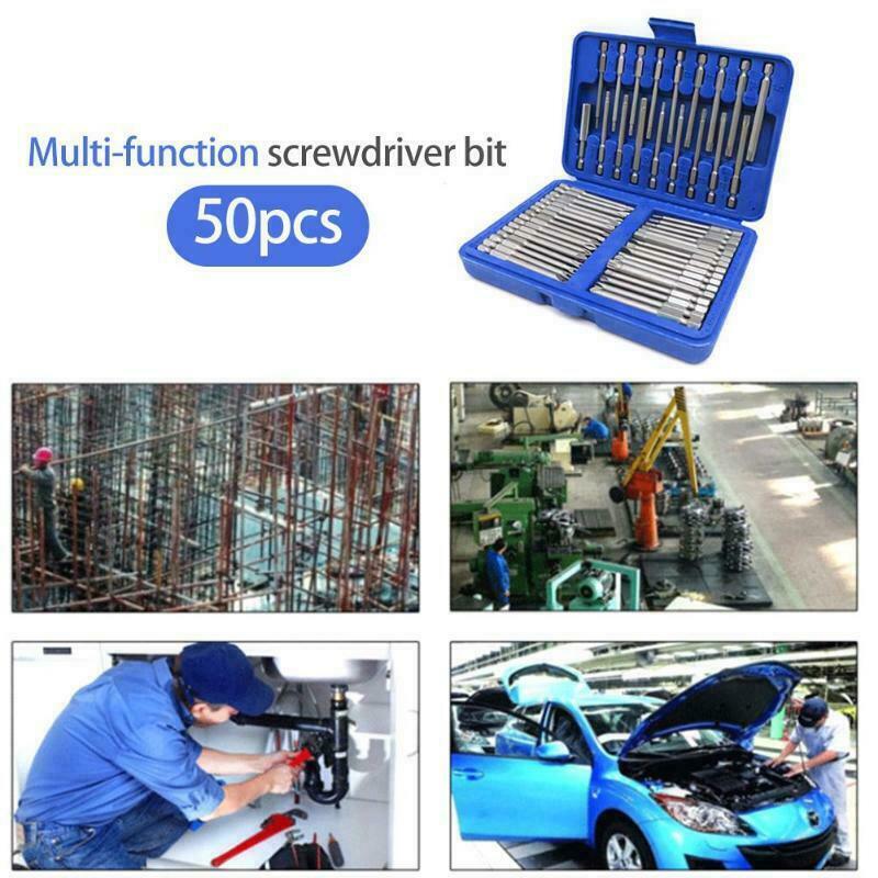 50Pcs Extra Long Security Bits Hex Torx Star Spline Flat Screwdriver Bit Box Set