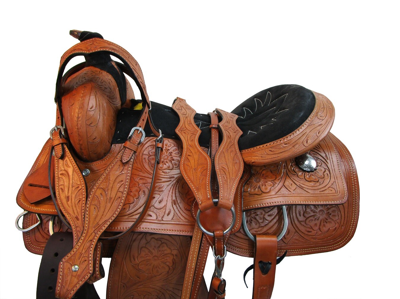 USED COWBOY WESTERN ROPING SADDLE HORSE RANCH FLORAL TOOLED LEATHER 15 16 17 18