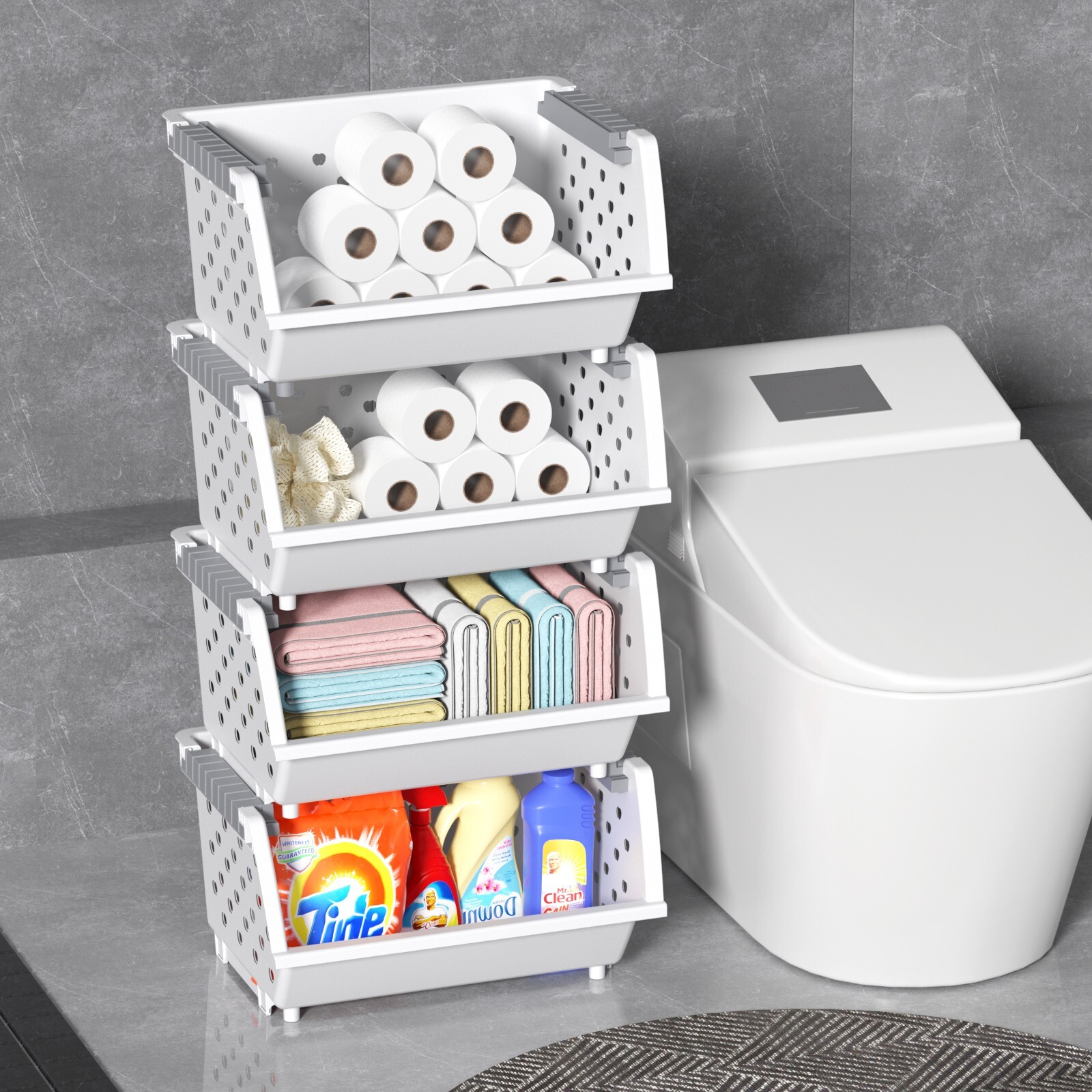 Cand Stackable Plastic Bins - 4 Packs White Large Plastic Stackable Storage Bins