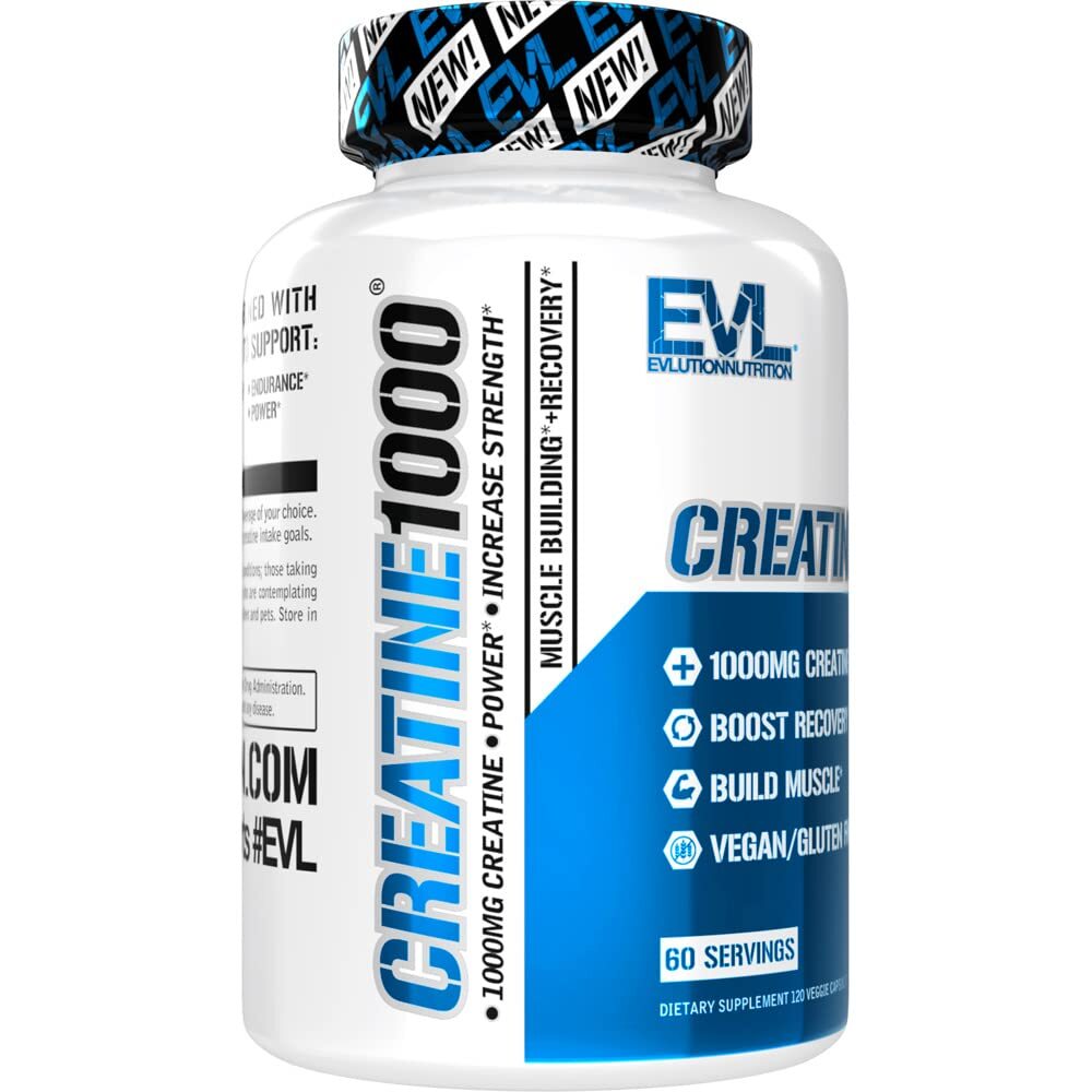 Evlution Pure Creatine Monohydrate Capsules 1000mg Pre and Post Workout
