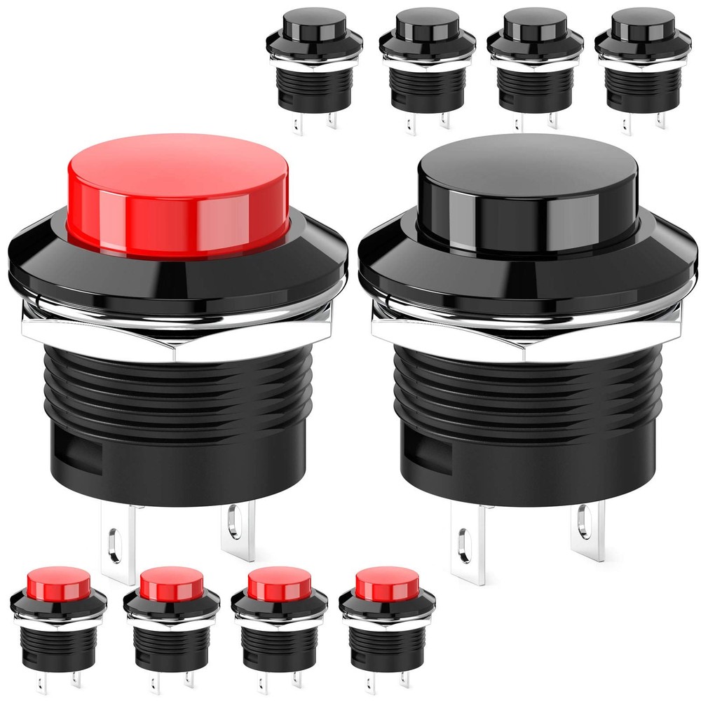 Momentary Push Button Switch Mini No Lock Round Switch AC 250V Red & Black Cap