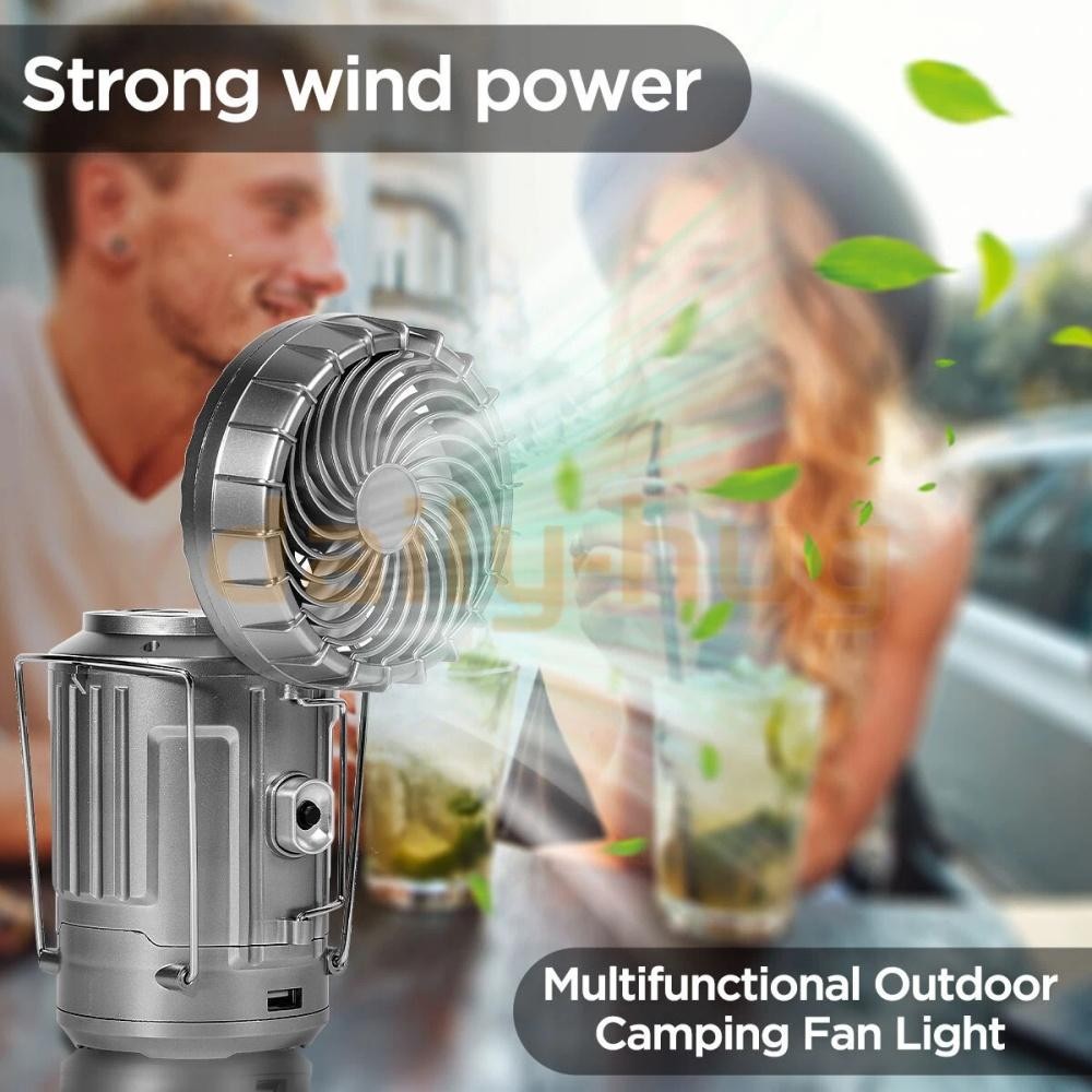 Solar Powered Light Lamp Portable Collapsible LED Flashlight Camping Lantern Fan
