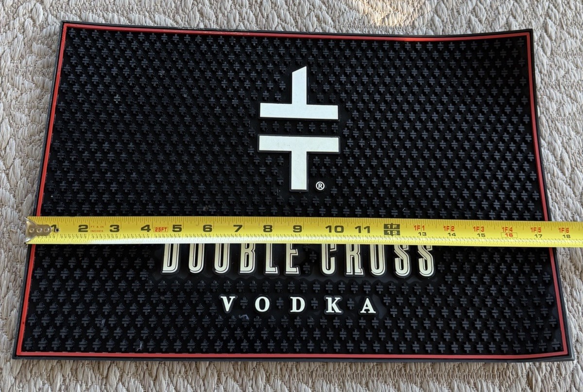 Double Cross Vodka Bar Spill Mat Black White 18”x12” Mixed Drink Man Cave Party