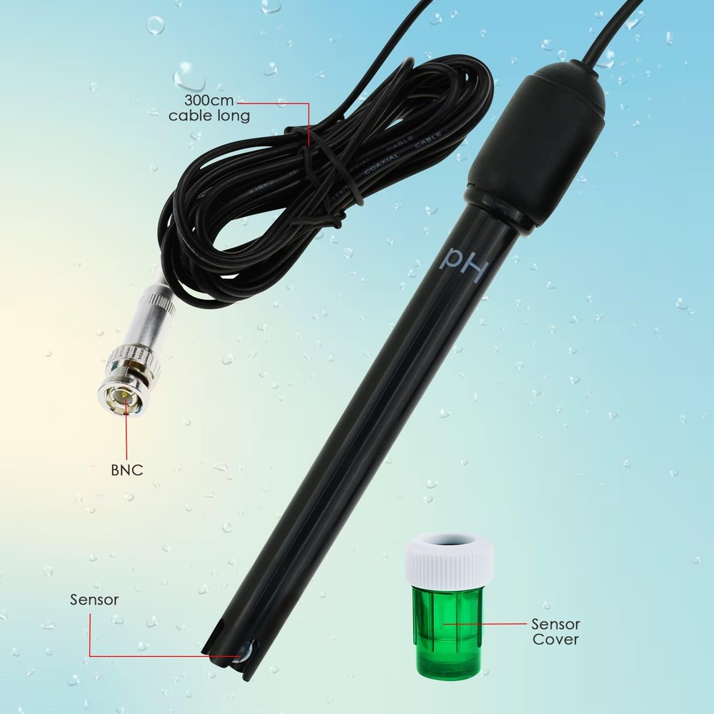 pH Electrode Probe BNC Connector 300cm Cable 014 pH Range Replacement Sensor