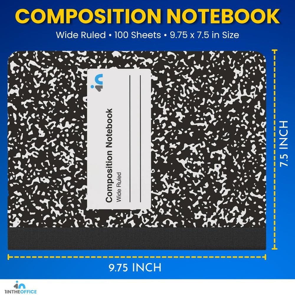1InTheOffice Composition Notebook Wide Ruled, Marble Composition Notebook, 7....